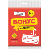 Серветка-губка, целюлозна (гідра), 16х16см, 3шт/уп, ТМ Бонус