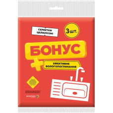 Серветка-губка, целюлозна (гідра), 16х16см, 3шт/уп, ТМ Бонус