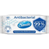 Серветки вологі, антибактеріальні, з Д-пантенолом, 60шт/уп, Antibacterial, TM Smile
