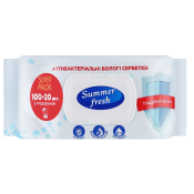 Серветки вологі, антибактеріальні, з клапаном, 120шт, ТМ Summer Fresh