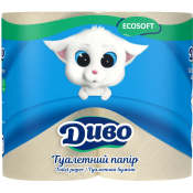 Туалетний папір, 2-шаровий, макулатурний (сірий), на гільзі, 4рул/уп, EcoSoft, ТМ Диво